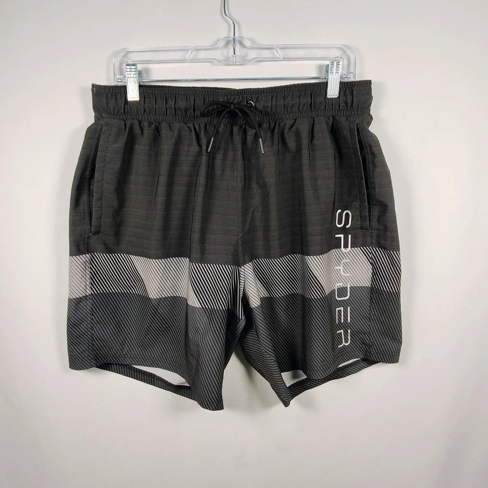 Spyder‎ Swim Men's Grey Black Striped Board Shorts Trunks Size Large